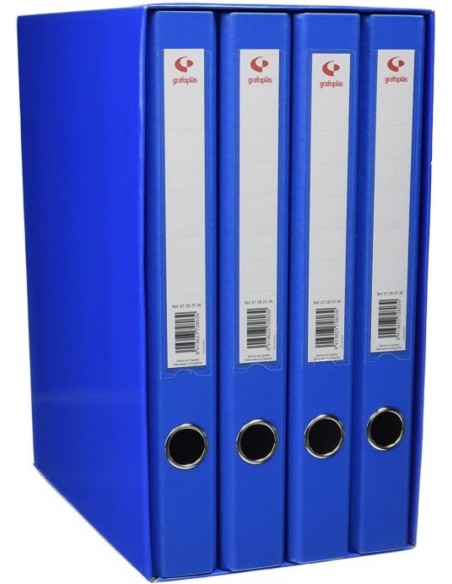 Modulo 4 archivadores fº 2 anillas 25mm carton forrado en pp grafcolor azul